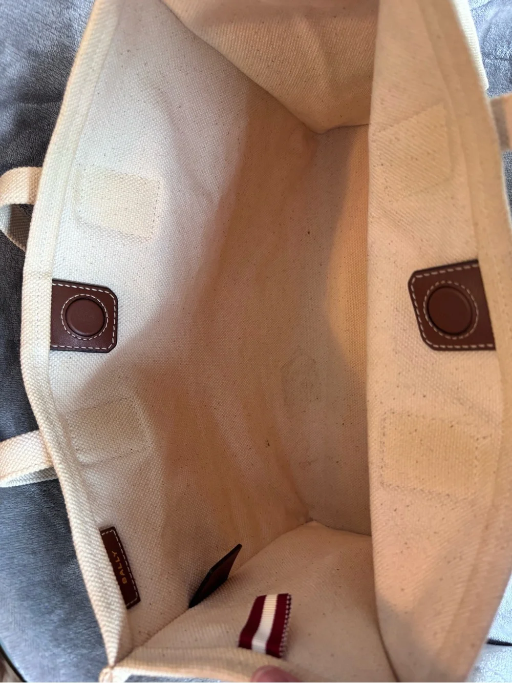 Bally Beige Canvas Tote with Brown Leather Trim